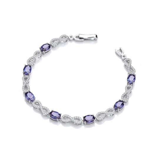 Infinity with Sapphire Blue Cubic Zirconias Tennis Silver Bracelet