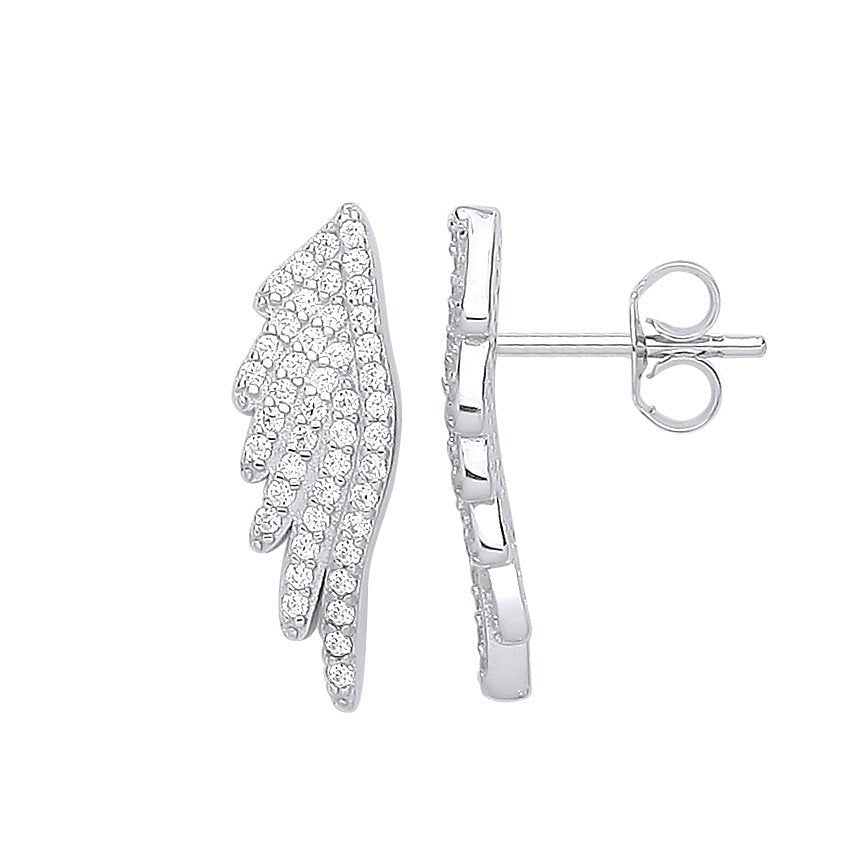 Silver Angel Wing Cubic Zirconia Studs