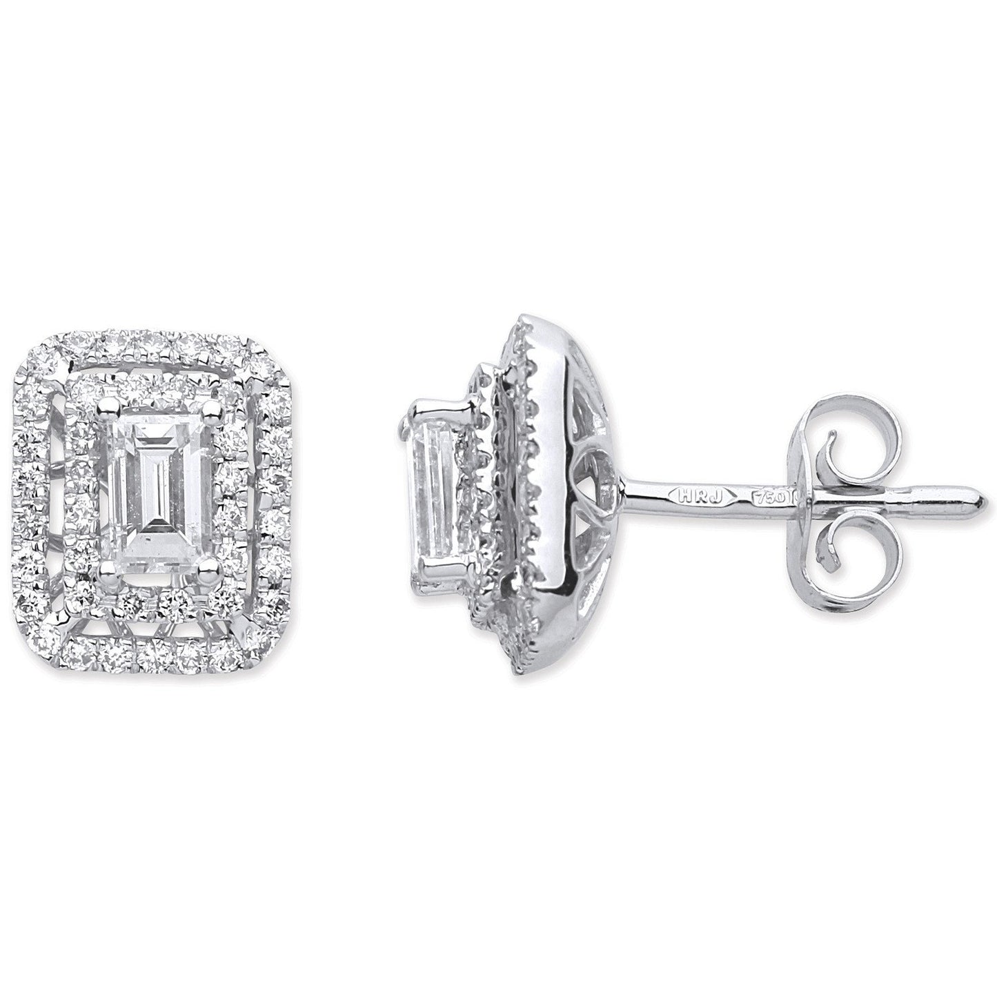 18ct White Gold 0.70ct Emerald Cut Rectangular Stud