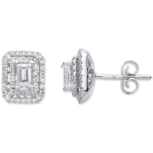 18ct White Gold 0.70ct Emerald Cut Rectangular Stud