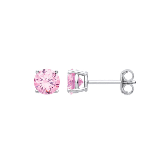 Silver PINK Cubic Zirconia Round Brilliant 6mm Studs