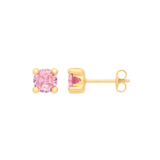 9ct Yellow Gold Round 5mm PINK Cubic Zirconia Stud