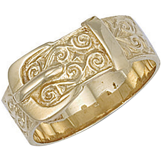 Yellow Gold Patterned Buckle Ring (HNN-806324)