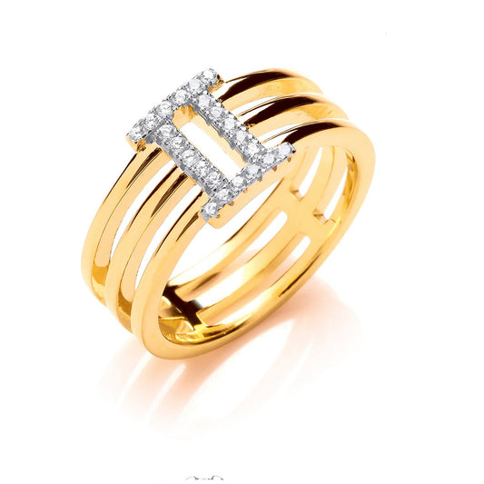 Silver Yellow Gold Plated Cubic Zirconia Three Band Ring