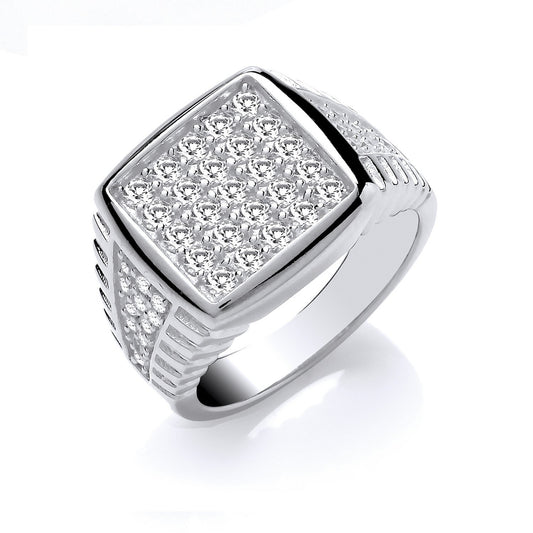 Silver Gents Square Top Cubic Zirconia Ring (HNN-295D01)