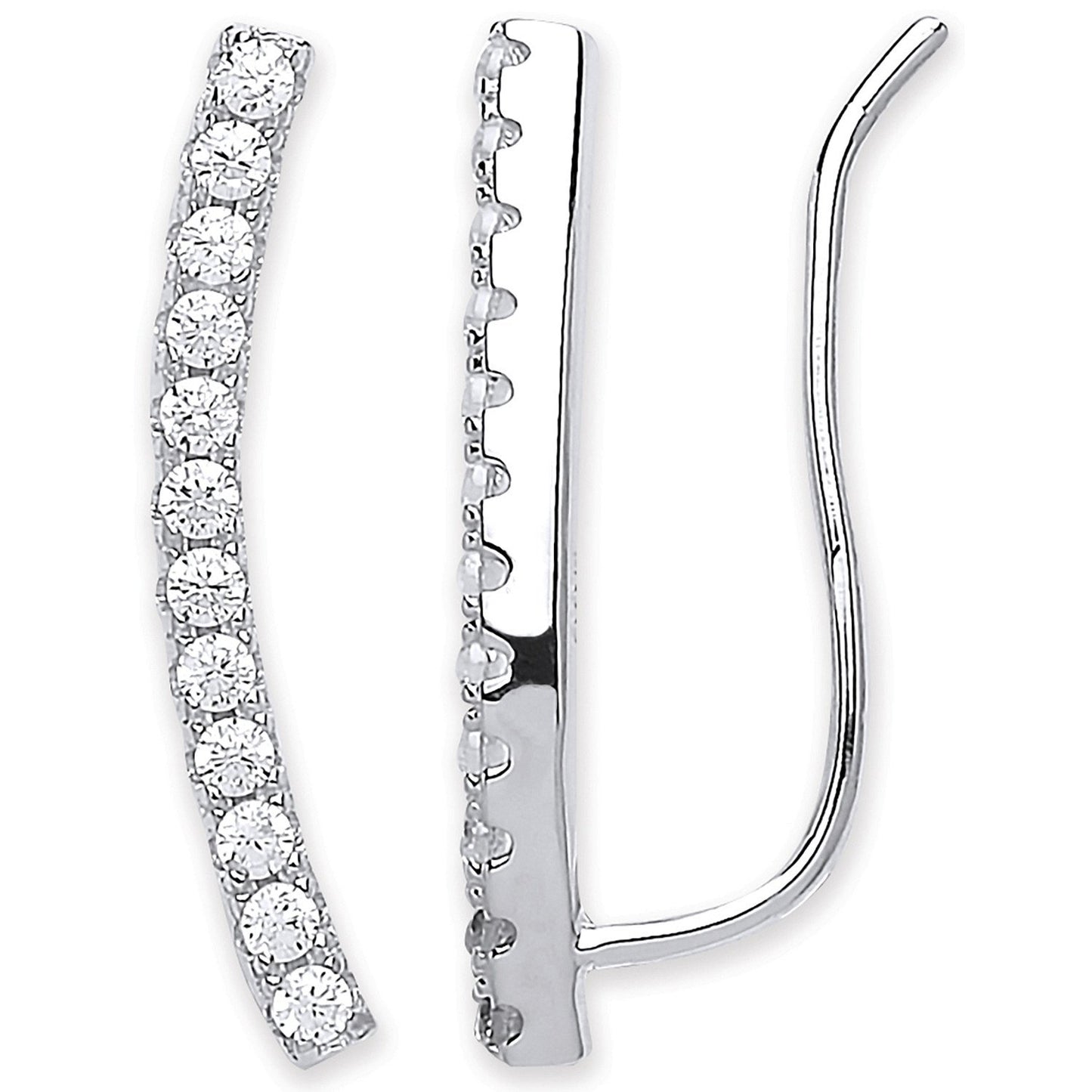 Silver Arc-Shaped Ear Hook Cubic Zirconia Ear Clip Earrings