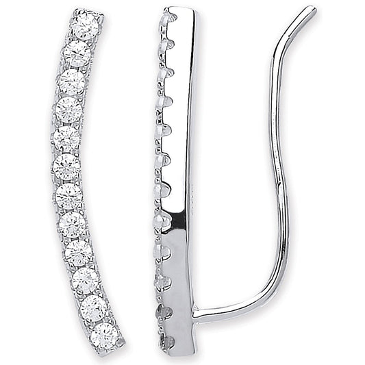 Silver Arc-Shaped Ear Hook Cubic Zirconia Ear Clip Earrings