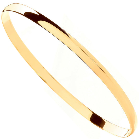 Yellow Gold 4mm Plain D-Shaped Ladies Bangle