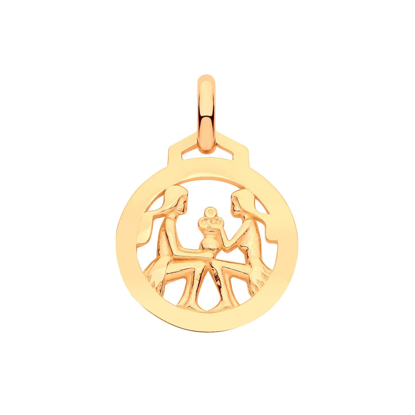 Yellow Gold Round Zodiac Pendant Gemini