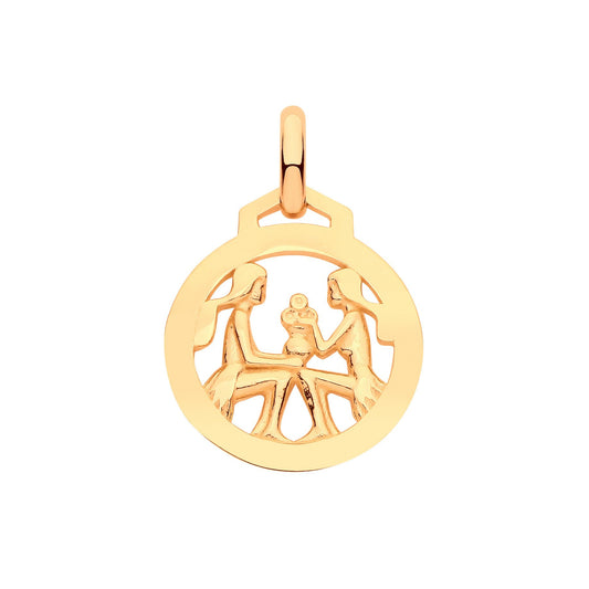 Yellow Gold Round Zodiac Pendant Gemini