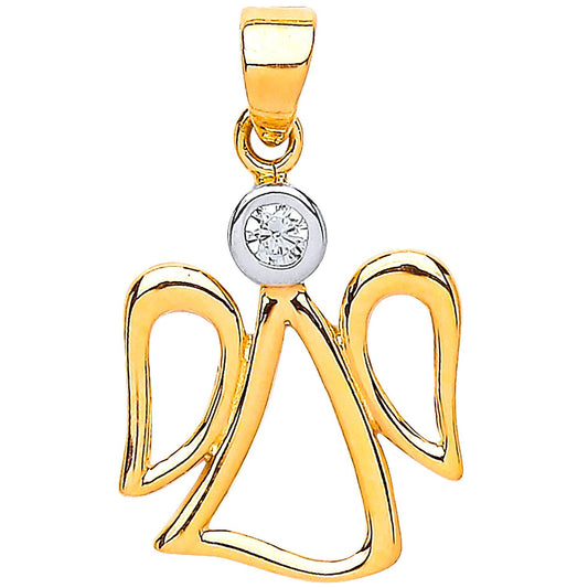 Yellow Gold Cubic Zirconia Angel Pendant - 13mm