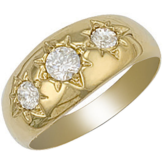 Yellow Gold Gents 3 Stone Cubic Zirconia Ring (HNN-3A38FE)