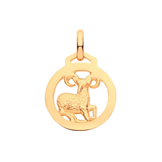Yellow Gold Round Zodiac Pendant Aries