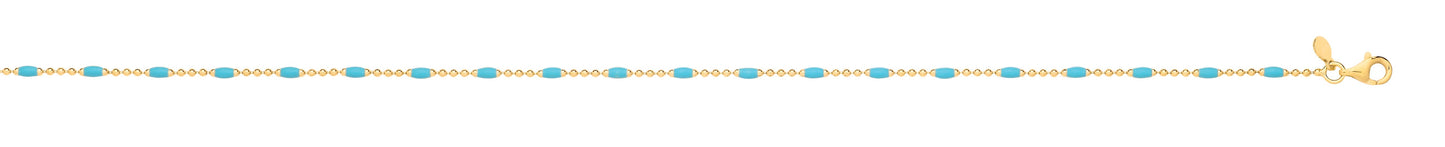 Silver Yellow Gold Plated Blue Enamel Anklet