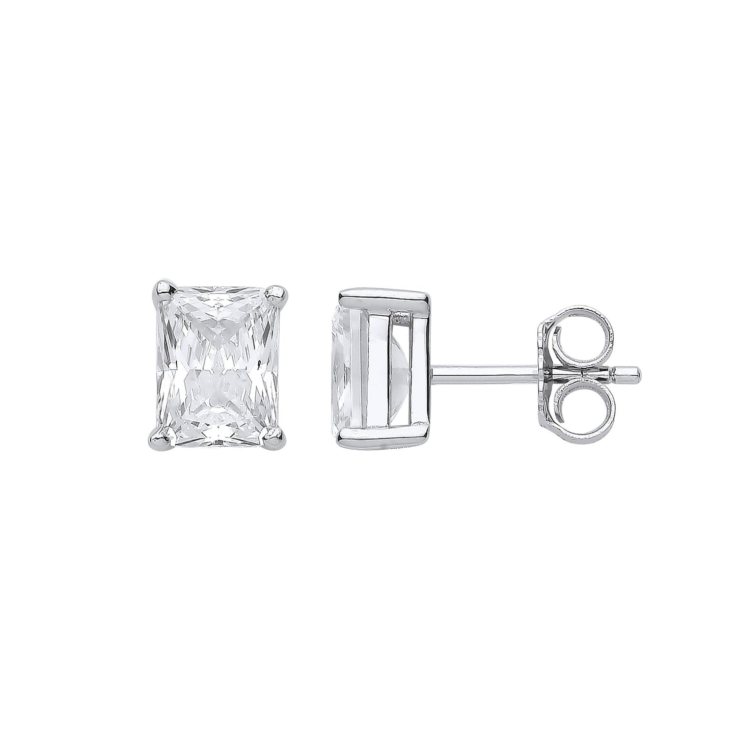 Silver Clear Cubic Zirconia Emerald Cut Stud Earrings