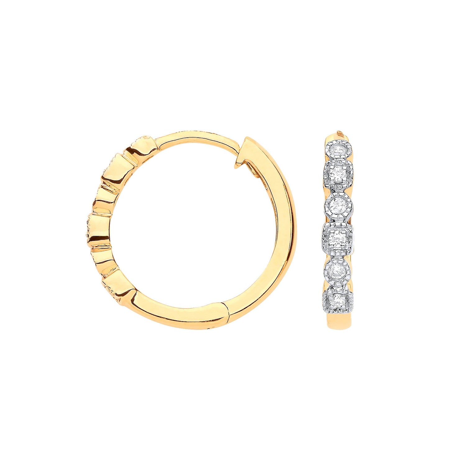 9ct Yellow Gold Round 0.10ctw Diamond Hoops (HNN-9FADEC)