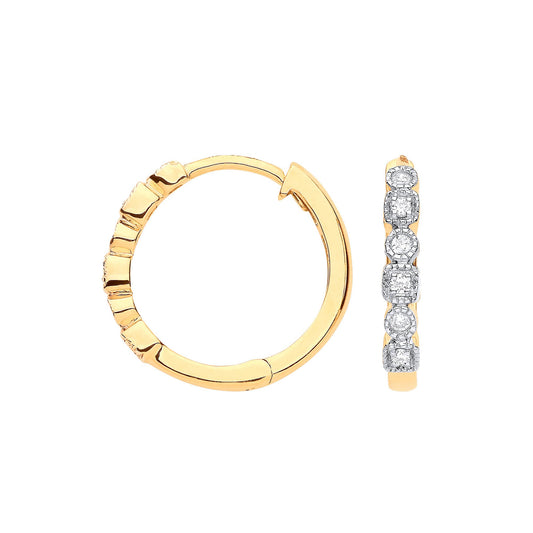 9ct Yellow Gold Round 0.10ctw Diamond Hoops (HNN-9FADEC)