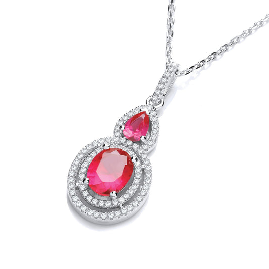 Micro Pave Red & White Drop Pendant with 18" Chain