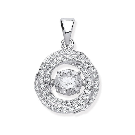 Silver Cubic Zirconia Swirl Pendant with Hanging Shimering Cubic Zirconia