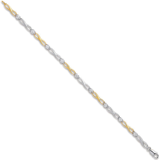 White & Yellow Gold Figure of 8 link with Cubic Zirconia Ladies Bracelet