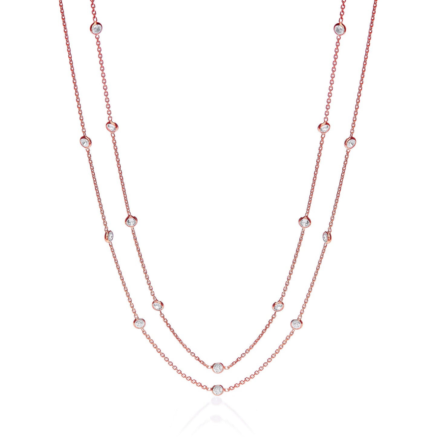 Rose Coated Rubover 23 Cubic Zirconias Necklace 38"