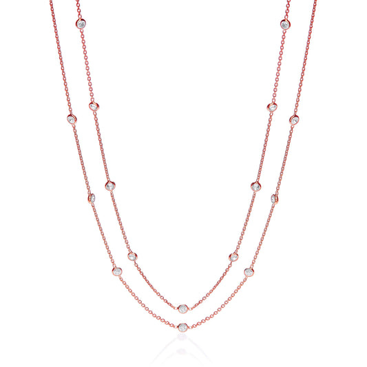 Rose Coated Rubover 23 Cubic Zirconias Necklace 38"
