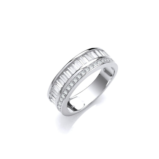 Half Eternity Baguette and Round Cubic Zirconias Silver Ring