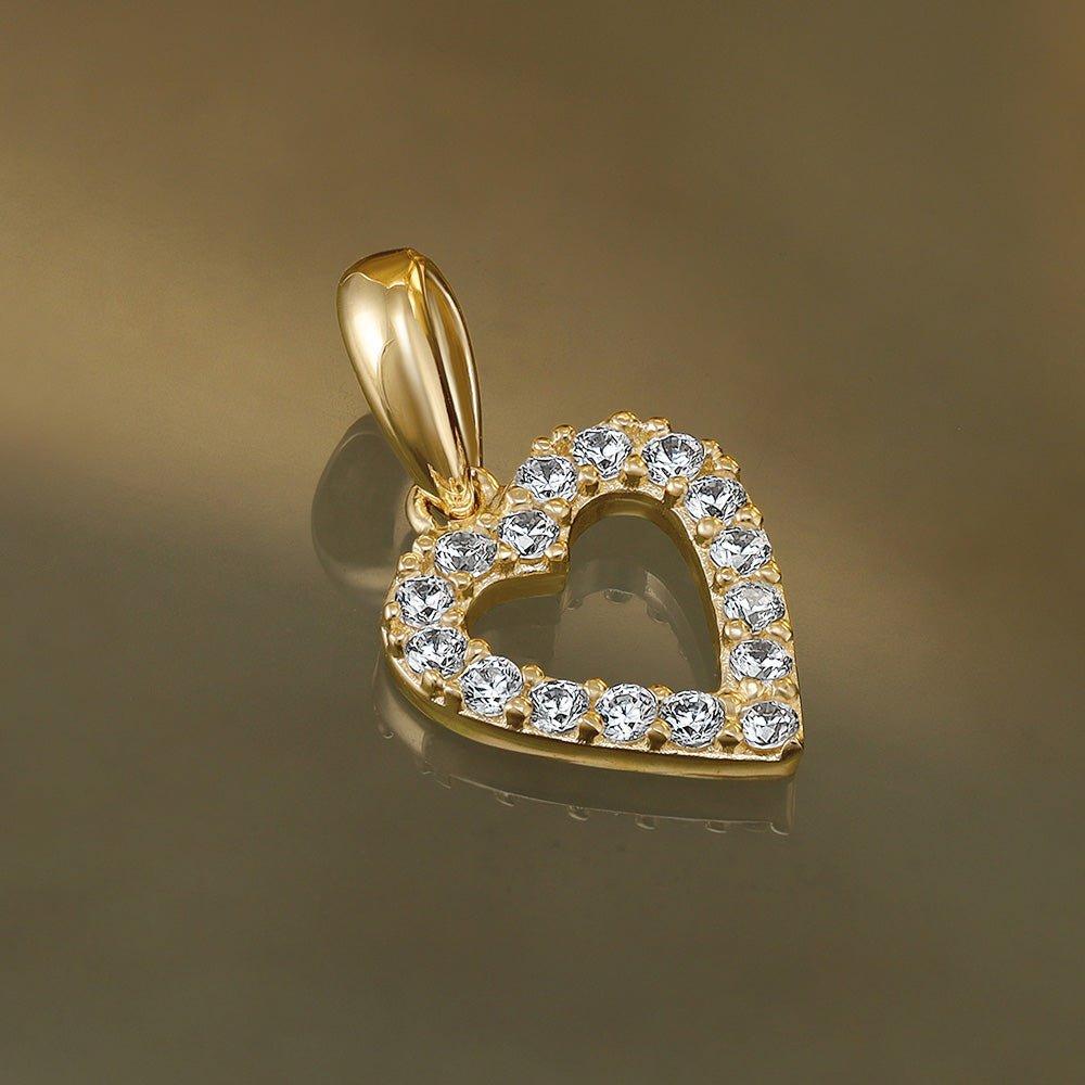 Yellow Gold Cubic Zirconia Heart Pendant - 8.9mm
