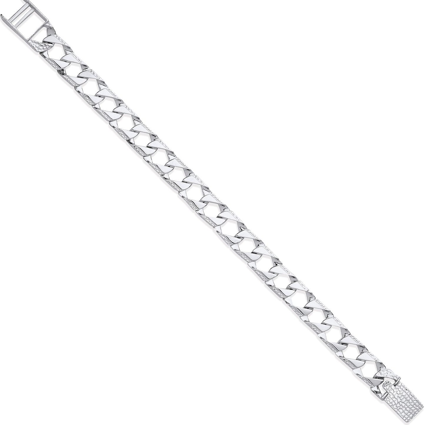 Silver 8mm Square Curb Ribbed Edge Link Gents Bracelet