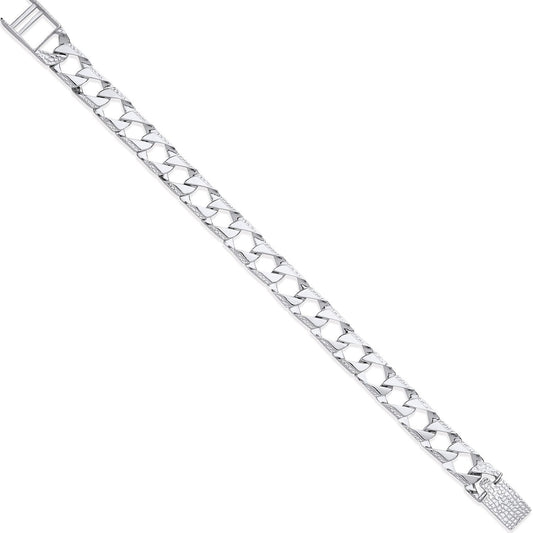Silver 8mm Square Curb Ribbed Edge Link Gents Bracelet