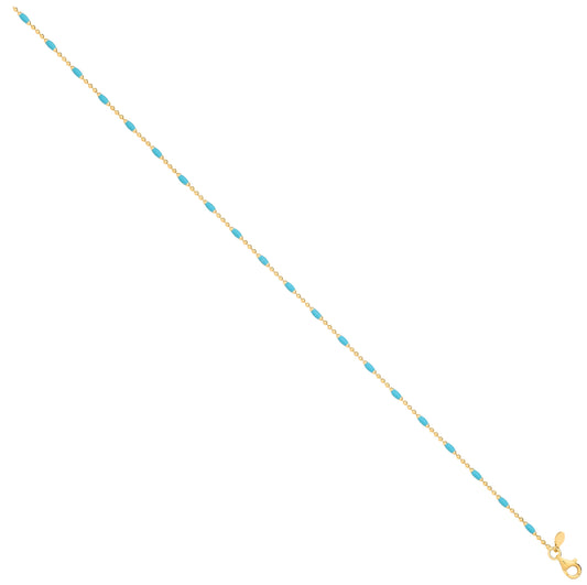 Silver Yellow Gold Plated Blue Enamel Anklet