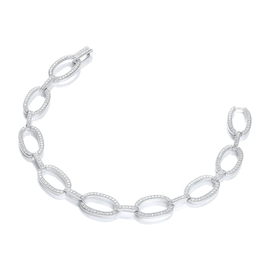 Micro Pave Oval Links 282 Cubic Zirconia Bracelet 7"/18cm