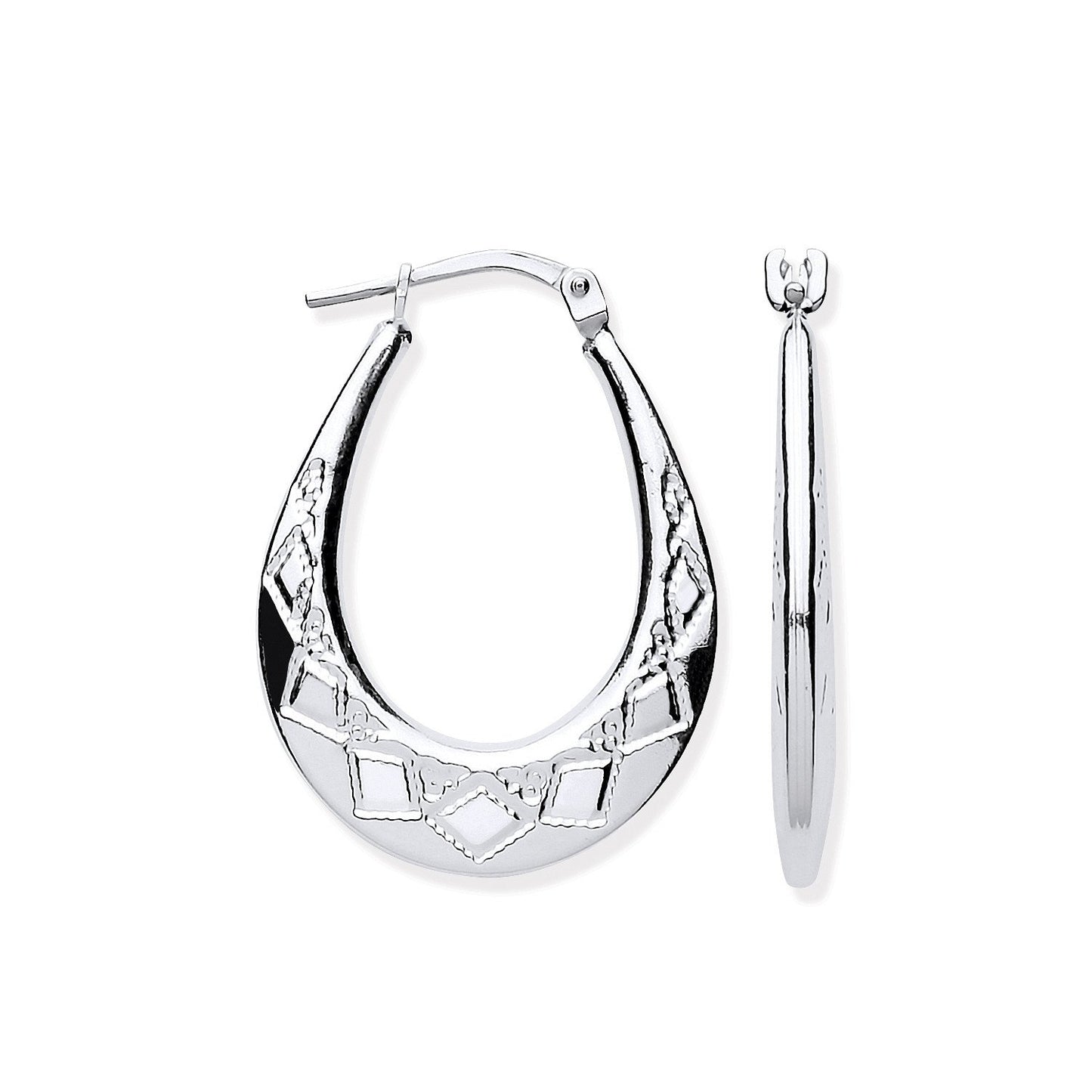 Silver Diamond Cut Oval Creoles