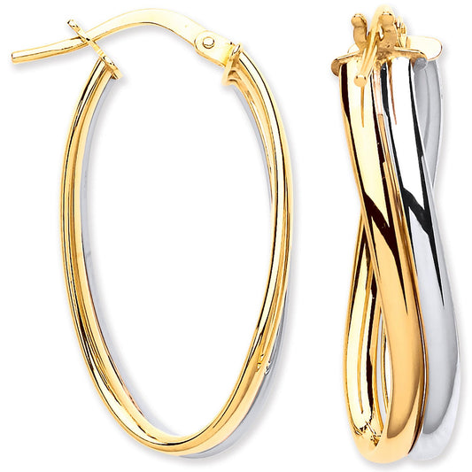 White & Yellow Gold Wavy Flat HollowTube Earrings