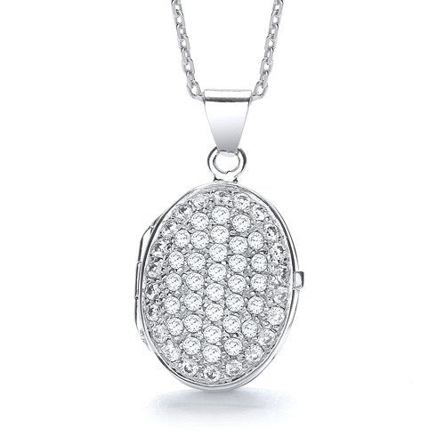 Oval Shape All Cubic Zirconias on Front Locket