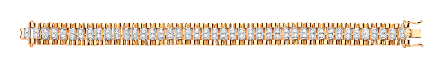 Yellow Gold 13mm Fancy Link Cubic Zirconia Child/Ladies/Gents Wide Bracelet