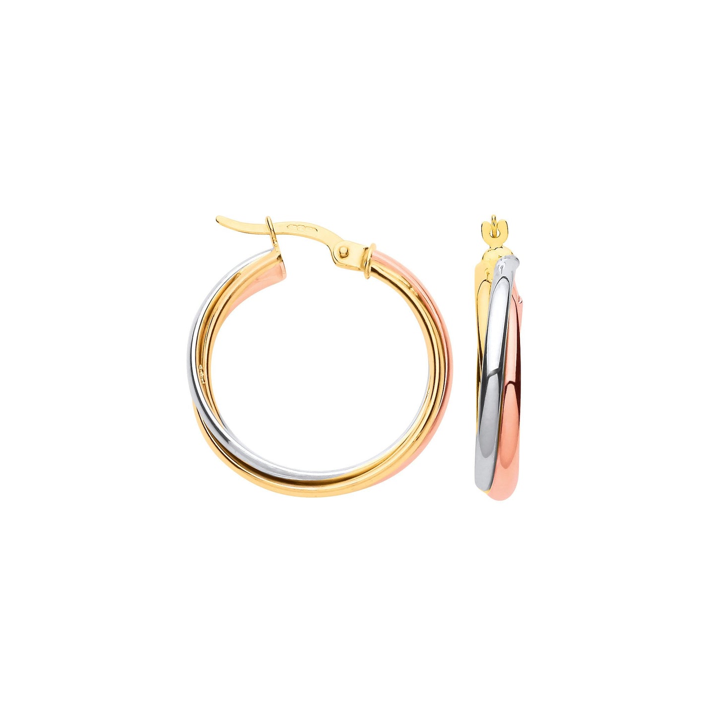 Yellow, White & Rose Gold Russian Wedding 23mm Hoop Earrings