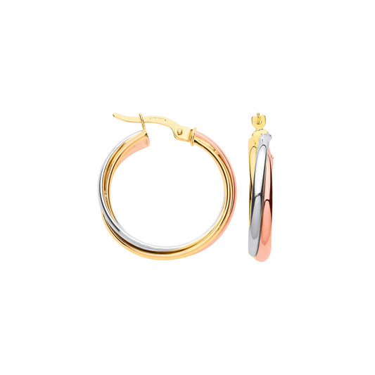 Yellow, White & Rose Gold Russian Wedding 23mm Hoop Earrings