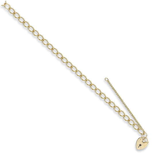 Yellow Gold Open Curb & Padlock Charm Bracelet - 7.0g