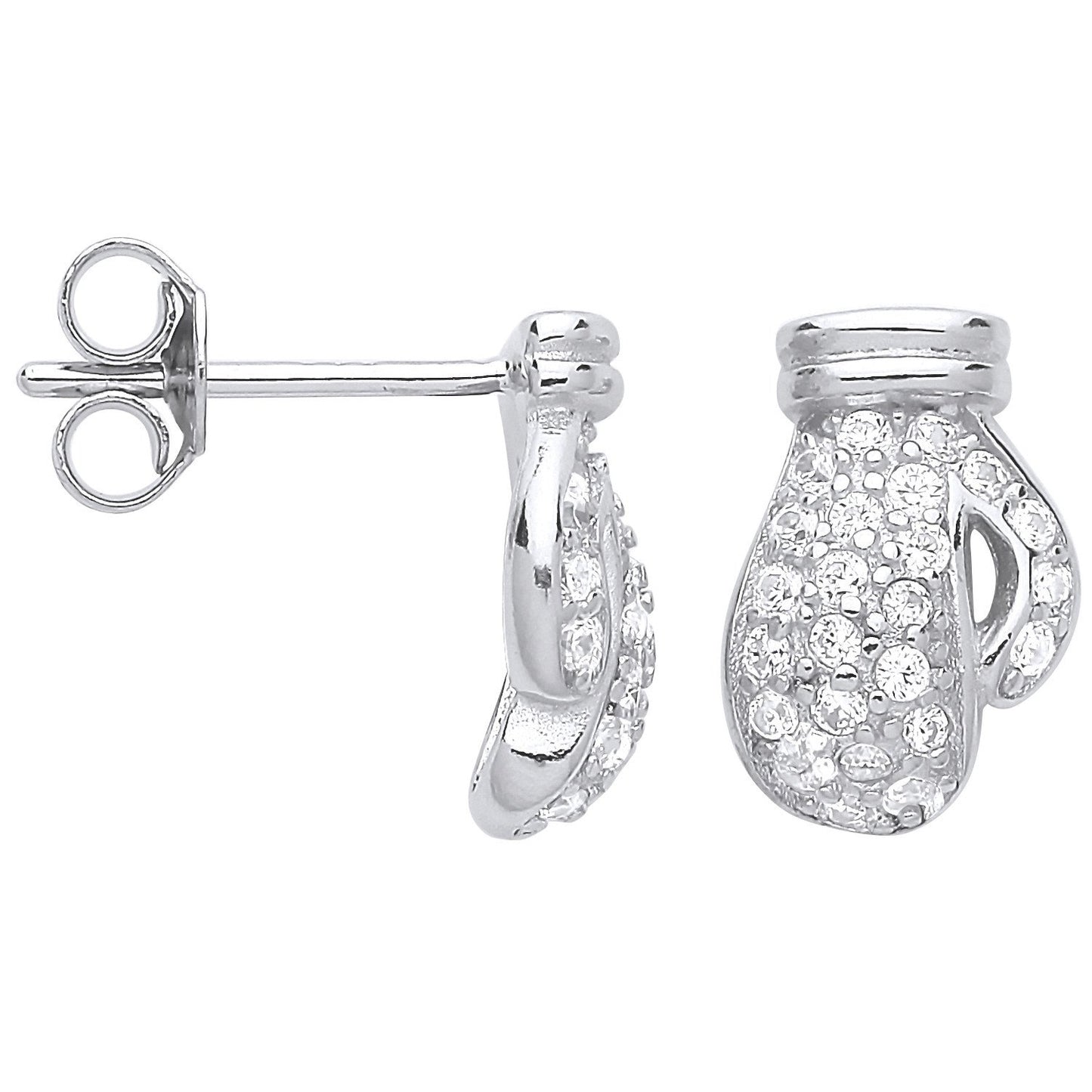 Silver Cubic Zirconia Boxing Gloves Stud Earrings