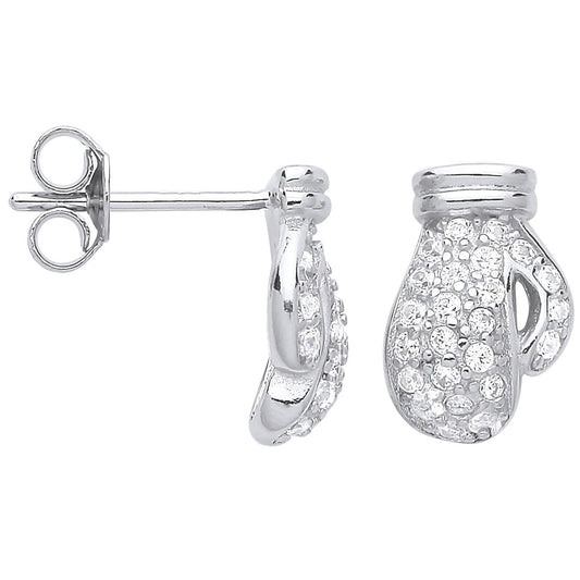 Silver Cubic Zirconia Boxing Gloves Stud Earrings