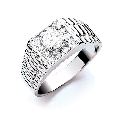 Silver Gents Cubic Zirconia Ring (HNN-DBB52D)