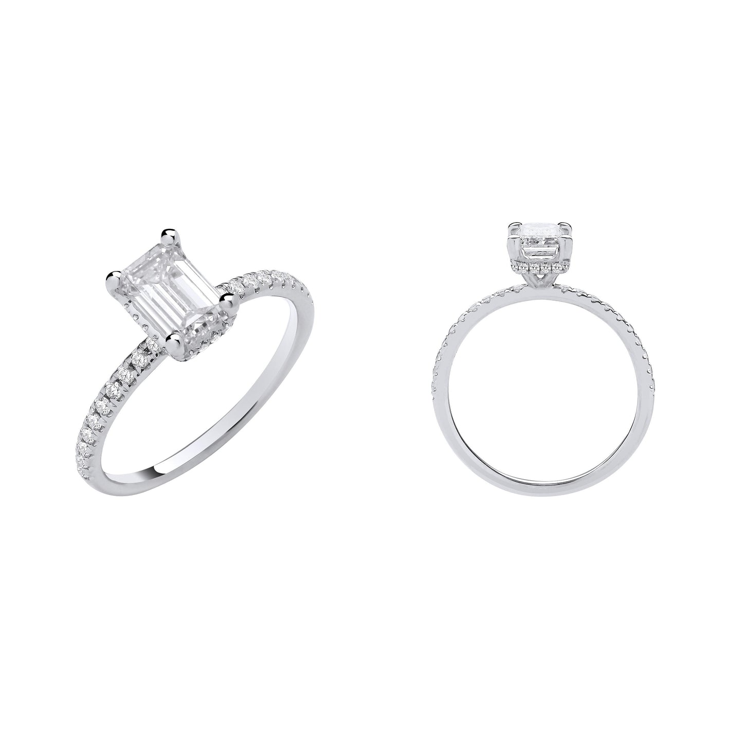 18ct White Gold 1.23ctw Emerald Cut Lab Grown Hidden Halo Diamond Ring IGI Certified