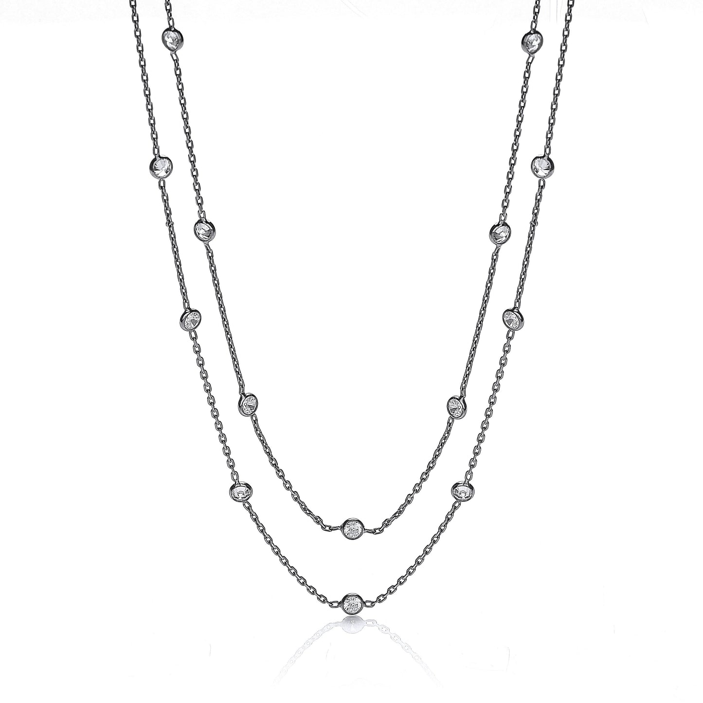 Ruthenium Coated Rubover 23 Cubic Zirconias Necklace 38"