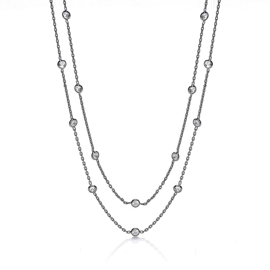 Ruthenium Coated Rubover 23 Cubic Zirconias Necklace 38"
