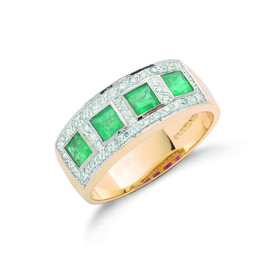 9ct Yellow Gold 0.22ct Diamond & 0.40ct Emerald Eternity Ring