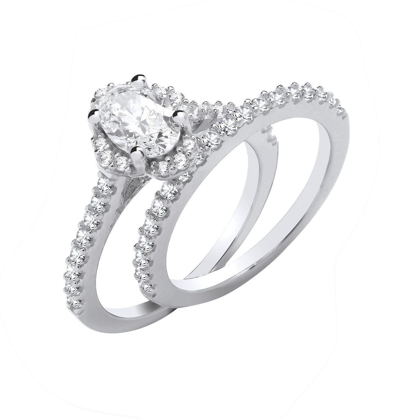 Silver Bridal Set Oval Cubic Zirconia Half Eternity Rings