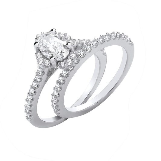 Silver Bridal Set Oval Cubic Zirconia Half Eternity Rings