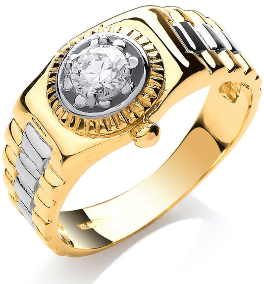 Yellow Gold Gents Cubic Zirconia Ring (HNN-15368B)