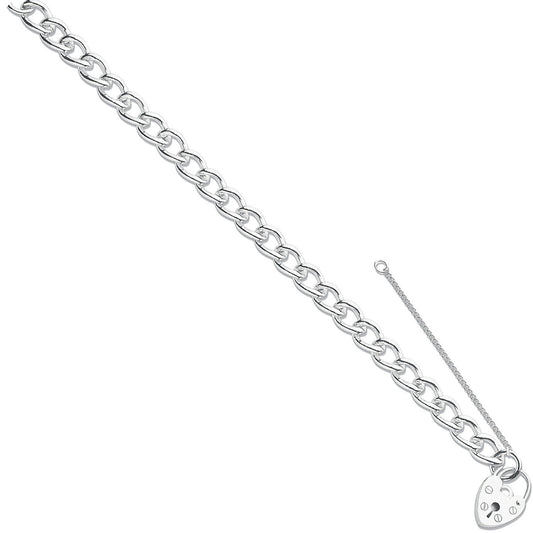 Silver Open Curb & Padlock Charm Bracelet - 22.0g
